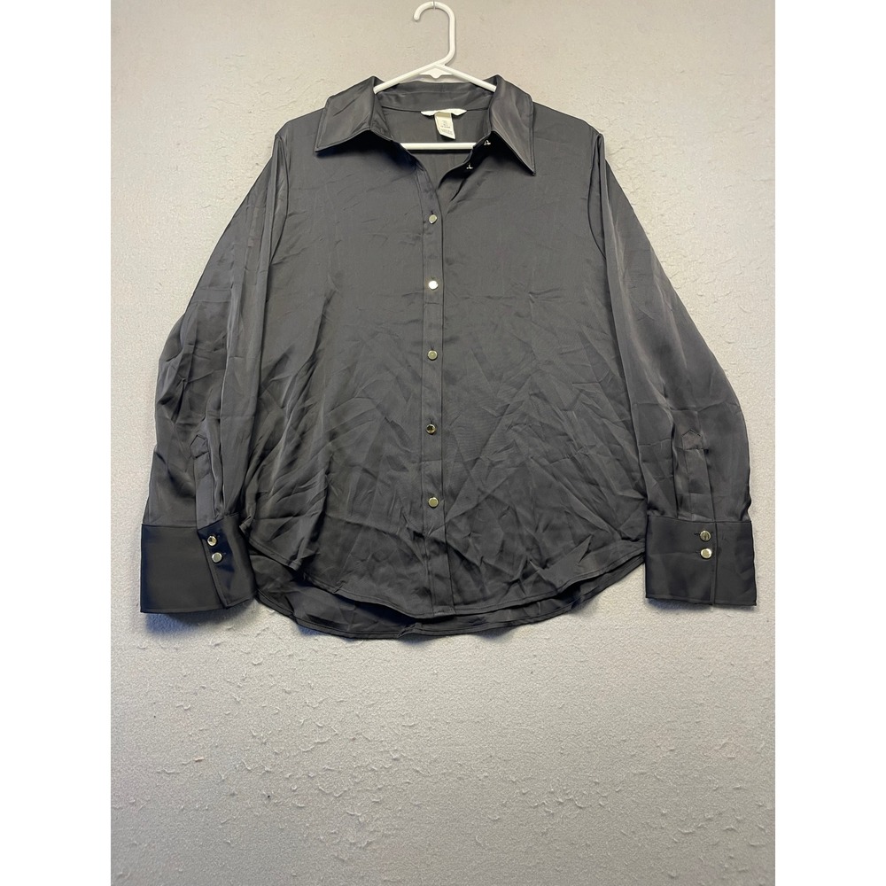 H&M Button Down Shirt Satin Black Large Womens